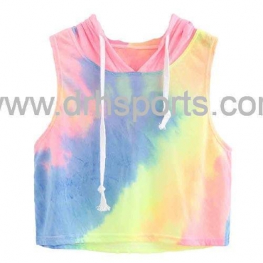 Rainbow Print Hooded Crop Sleeveless Slim Top Manufacturers, Wholesale Suppliers in USA